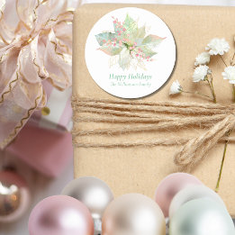 Prettige feestdagen Pastel Poinsettia Ronde Sticker