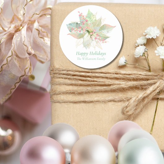 Prettige feestdagen Pastel Poinsettia Ronde Sticker