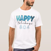 Prettige feestdagen Patroon tekstbomen feestelijk T-shirt (Voorkant)