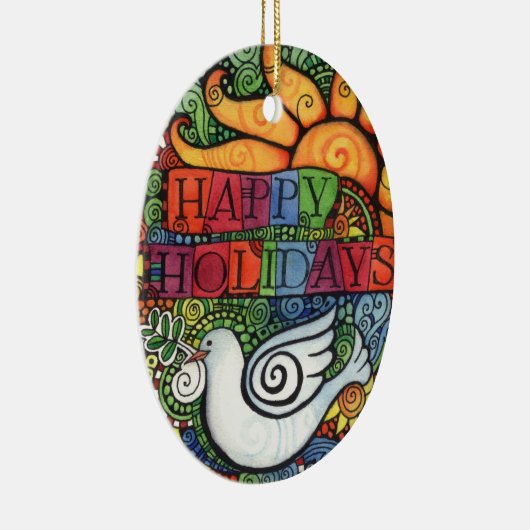 prettige feestdagen Peace Dove Sun-ontwerp Keramisch Ornament (Rechts)