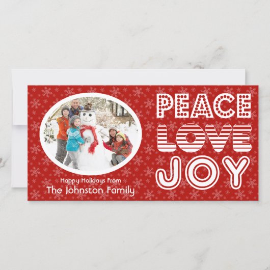 Prettige feestdagen Peace Love Joy Winter Feestdagenkaart (Voorkant)