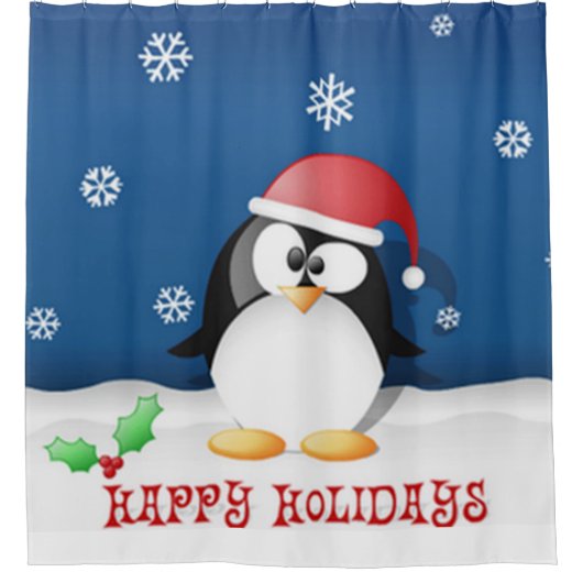 prettige feestdagen Penguin Douchegordijn (Voorkant)