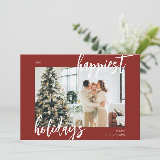 prettige feestdagen Penseelscript rood Feestdagenkaart (Staand voorkant)