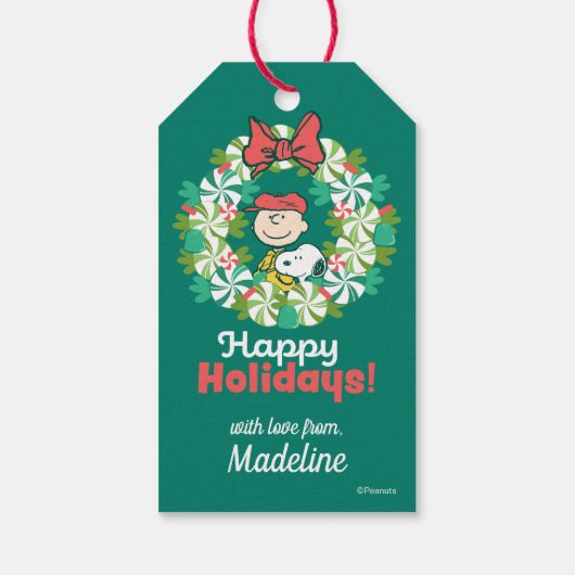 Prettige feestdagen €? | Pepermunt Snoep krans Cadeaulabel (Achterkant)