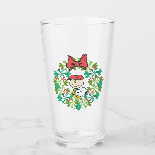 Prettige feestdagen €? | Pepermunt Snoep krans Glas (Voorkant)