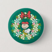 Prettige feestdagen €? | Pepermunt Snoep krans Ronde Button 5,7 Cm (Voorkant)
