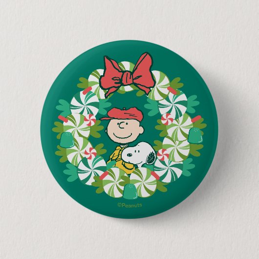 Prettige feestdagen €? | Pepermunt Snoep krans Ronde Button 5,7 Cm (Voorkant)