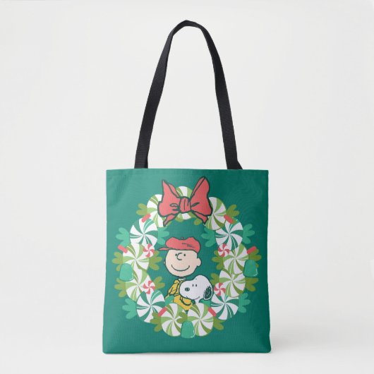 Prettige feestdagen €? | Pepermunt Snoep krans Tote Bag (Voorkant)