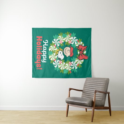 Prettige feestdagen €? | Pepermunt Snoep krans Wandkleed (In Situ (horizontaal))