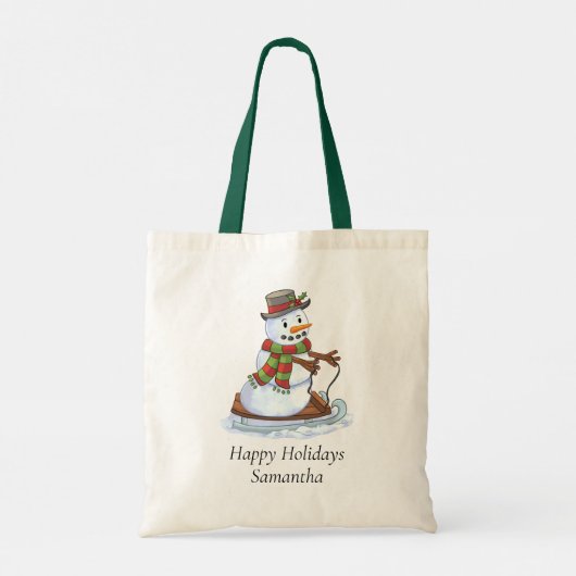 prettige feestdagen Persoonlijke naam Snowman Sled Tote Bag (Achterkant)