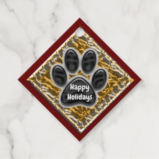 prettige feestdagen Pet Caregiver Gold Paw Print Bedankjes Labels (Voorkant)
