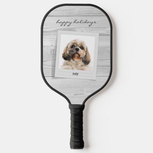 prettige feestdagen Pet Photo Script Rustic Pickleball Paddle (Voorkant)