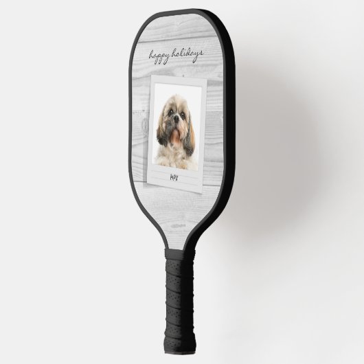 prettige feestdagen Pet Photo Script Rustic Pickleball Paddle (Links)