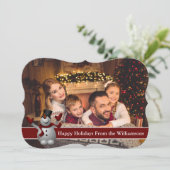 prettige feestdagen Photo Cute Snowman Fancy Cut Feestdagenkaart (Staand voorkant)