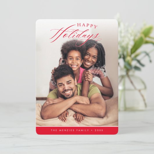 prettige feestdagen PHOTO modern kalligrafie rood Feestdagenkaart (Staand voorkant)