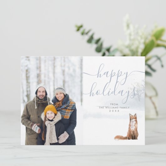 prettige feestdagen Photo Winter Woodland Scene Fo Feestdagenkaart (Staand voorkant)