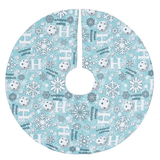 Prettige feestdagen Pickleball Sneeuwballen Blauw  Kerstboom Rok (Voorkant)