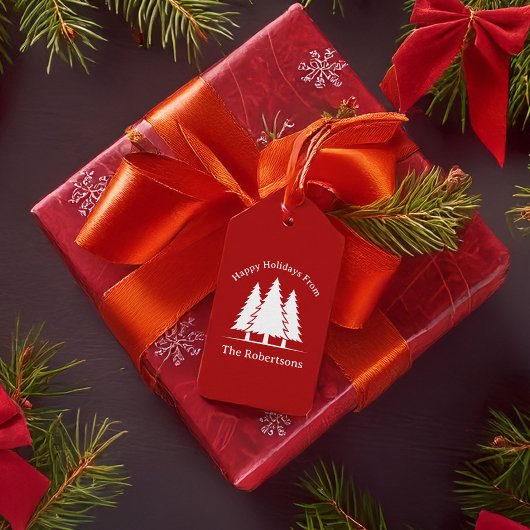 Prettige feestdagen Pijnbomen Country Christmas Cadeaulabel