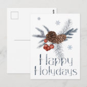 prettige feestdagen pijnbomen en rode bessen briefkaart (Voorkant / Achterkant)