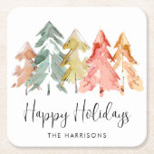 Prettige feestdagen Pine Bomen Waterverf Kerst Kartonnen Onderzetters (Voorkant)