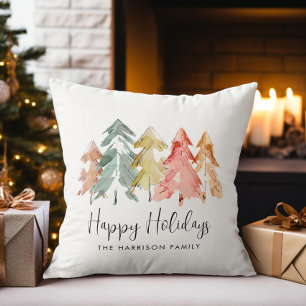Prettige feestdagen Pine Bomen Waterverf Kerst Kussen