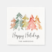 Prettige feestdagen Pine Bomen Waterverf Kerst Servet (Voorkant)