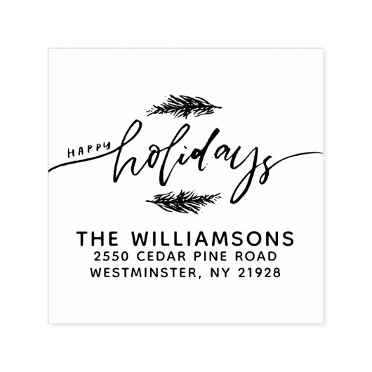 prettige feestdagen Pine Bough-kerstretouradres Zelfinktende Stempel (Design)