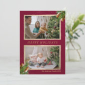 prettige feestdagen Pine Branch Gold Accent Photo Feestdagenkaart (Staand voorkant)