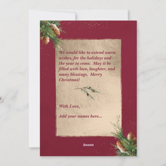 prettige feestdagen Pine Branch Gold Accent Photo Feestdagenkaart (Achterkant)