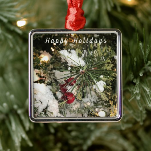 prettige feestdagen Pine Branch Metalen Ornament (Boom)