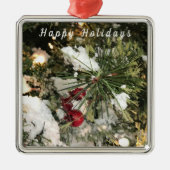 prettige feestdagen Pine Branch Metalen Ornament (Voorkant)