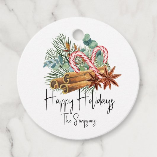 prettige feestdagen Pine Candy Cane Bouquet Bedankjes Labels (Voorkant)