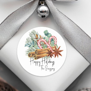 prettige feestdagen Pine Candy Cane Bouquet Ronde Sticker