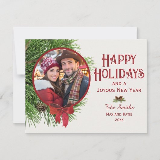 Prettige feestdagen Pine Ornament plat Feestdagenkaart (Voorkant)