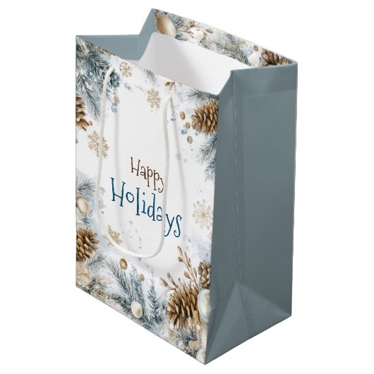 Prettige feestdagen Pine Tree Gift Bag Medium Cadeauzakje (Voorkant Gekanteld)