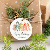 prettige feestdagen Pine Tree Waterverf Bedankjes Labels