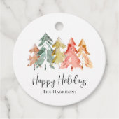 prettige feestdagen Pine Tree Waterverf Bedankjes Labels (Voorkant)