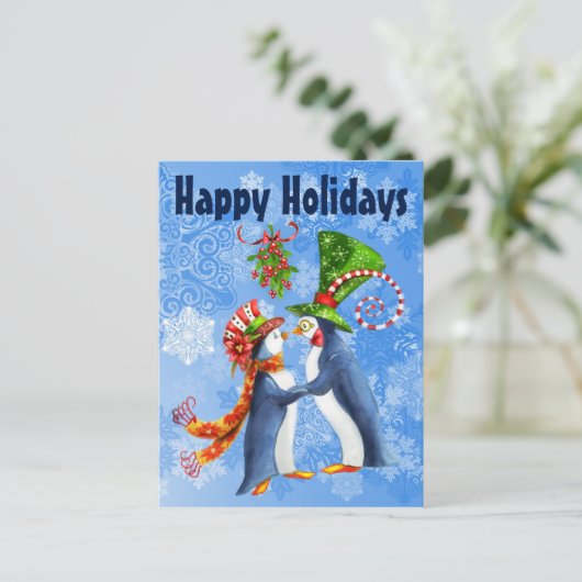prettige feestdagen Pinguïn Couple onder de mistle (Staand voorkant)