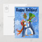 prettige feestdagen Pinguïn Couple onder de mistle (Voorkant / Achterkant)