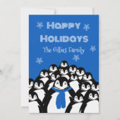 Prettige feestdagen Pinguïn gepersonaliseerd blauw Feestdagenkaart (Voorkant)
