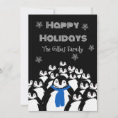 Prettige feestdagen Pinguïn gepersonaliseerd zwart Feestdagenkaart (Voorkant)