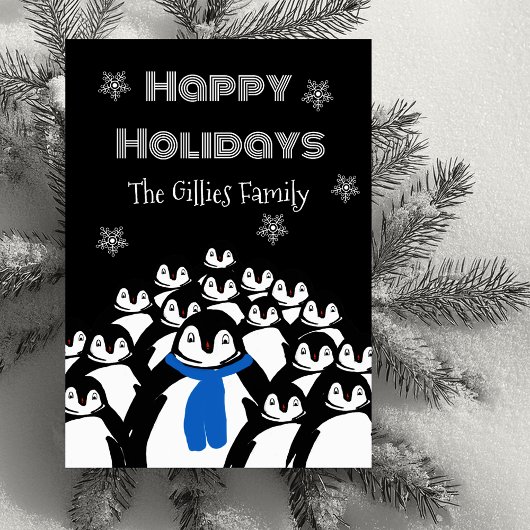 Prettige feestdagen Pinguïn gepersonaliseerd zwart Feestdagenkaart