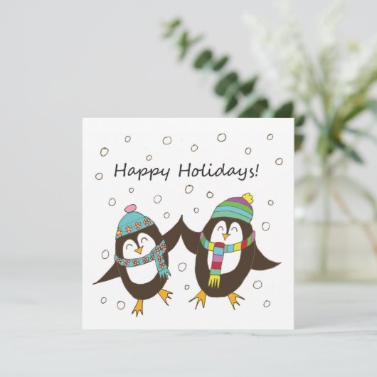 prettige feestdagen Pinguins Flat Card Feestdagenkaart (Staand voorkant)
