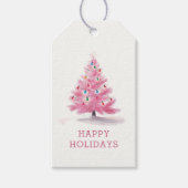 Prettige feestdagen Pink Christmas Tree Holiday Cadeaulabel (Voorkant)