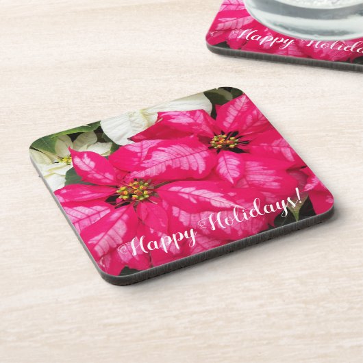 prettige feestdagen Pink Poinsettias Floral Bier Onderzetter (Linkerzijde)