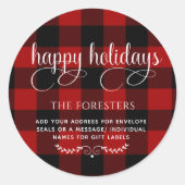 Prettige Feestdagen, Plaid Envelope Seal of Gift L Ronde Sticker (Voorkant)