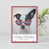 Prettige feestdagen Plaid Funny Dog Feestdagenkaart (Staand voorkant)