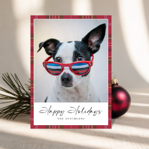 Prettige feestdagen Plaid Funny Dog Feestdagenkaart