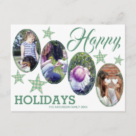 Prettige feestdagen Plaid Green Cream Sterren 4 Fo Briefkaart