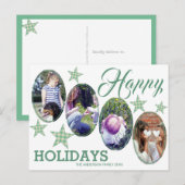 Prettige feestdagen Plaid Green Cream Sterren 4 Fo Briefkaart (Voorkant / Achterkant)